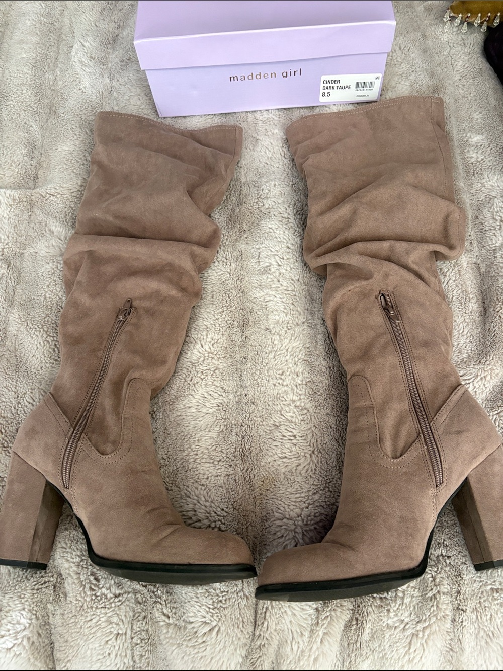 Madden Girl Over-the-Knee Slouch Boots in Taupe